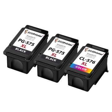 ECOPrinter Canon 575P2 | Pack de 3 cartouches ECOPrinter équivalent à Canon 2xPG-575XL / CL-576XL  | Famille Canon PG-575 / CLI-576 | Noir / 3 Couleurs | 450/400 pages