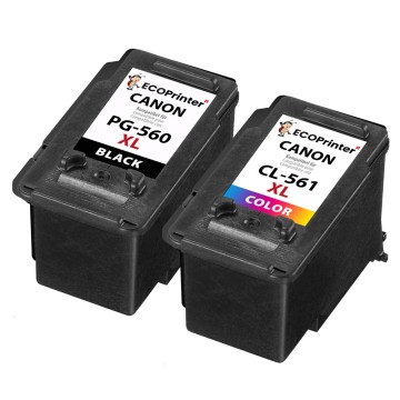 ECOPrinter Canon 560P1 | Pack de 2 cartouches ECOPrinter équivalent à Canon PG-560 XL / CL-561 XL   | Famille Canon PG-560 / CL-561 | Noir / 3 Couleurs | 750/600 pages