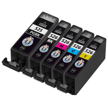 ECOPrinter Canon 525P1 | Pack de 5 cartouches ECOPrinter équivalent à Canon PGI-525 / CLI-526  | Famille Canon PGI-525 / CLI-526 | 1 Noir et 4 Couleurs individuelles | 350/3'000/500 pages