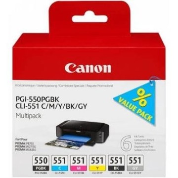 CANON CLI-551MUL | Pack cartouches d'encre Canon CLI-551MUL | PIXMA MG6350 | pgbk/cmy/bk/gy | 15/7ml