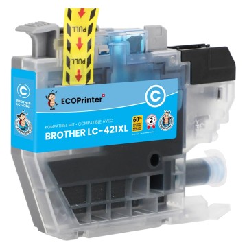 ECOPrinter Brother 421XLC | Cartouche ECOPrinter équivalent à Brother LC-421XL   | Famille Brother LC-421 | Cyan (C) | 500 pages