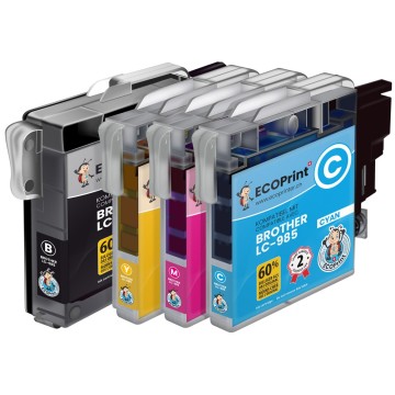 ECOPrinter Brother 985P1 | Pack de 4 cartouches ECOPrinter Brother LC-985  | Famille Brother LC-985 | 1 noir et 3 Couleurs individuelles | 700/475 pages