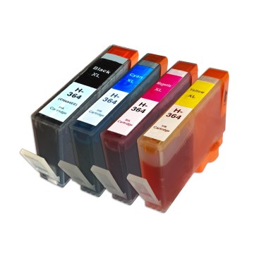 ECOPrinter HP 364P1 | Pack de 4 cartouches ECOPrinter équivalent à HP 364 XL | Famille HP 364 | 1 Noir et 3 Couleurs individuelles | 550/750 pages