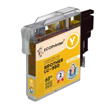 ECOPrinter Brother 980Y | Cartouche ECOPrinter équivalent à Brother LC-980   | Famille Brother LC-980 LC-1100 | Jaune (Y) | 475 pages
