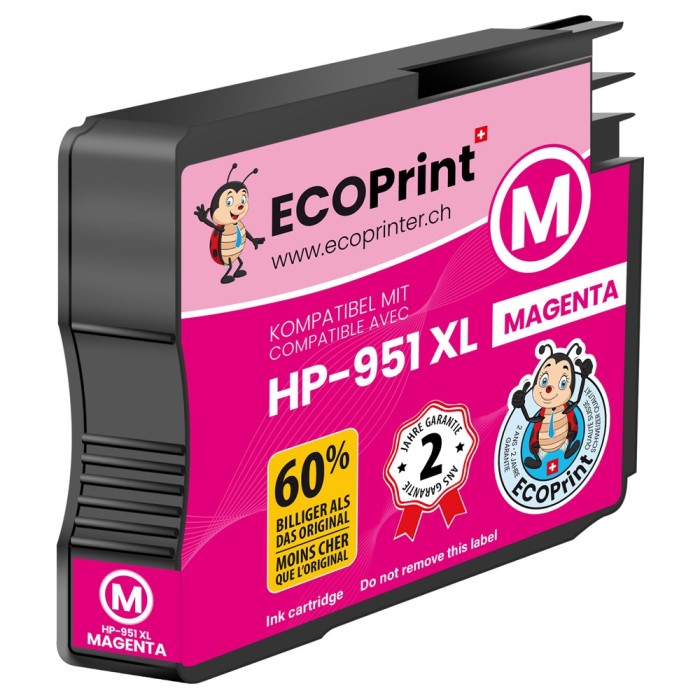 ECOPrinter HP 951M | Cartouche ECOPrinter équivalent à HP 951XL  | Famille HP 950 / HP 951 | Magenta (M) | 1'500 pages