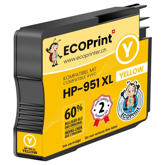ECOPrinter HP 951Y | Cartouche ECOPrinter équivalent à HP 951XL  | Famille HP 950 / HP 951 | Jaune (Y) | 1'500 pages