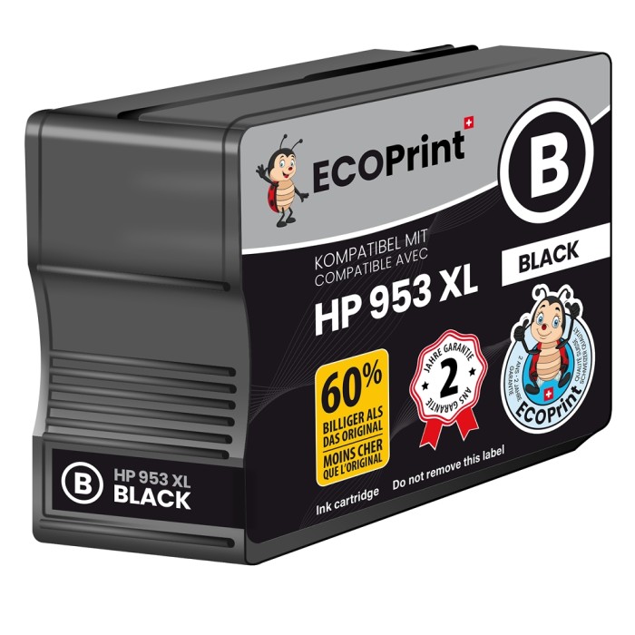 ECOPrinter HP 953BK | Cartouche ECOPrinter équivalent à HP 953XL  | Famille HP 953 | Noir (BK) | 2'200 pages