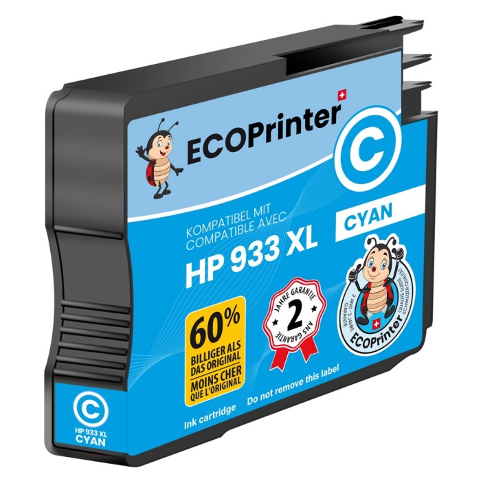 ECOPrinter HP 933C | Cartouche ECOPrinter équivalent à HP 933 XL | Famille HP 932 / HP 933 | Cyan (C) | 825 pages