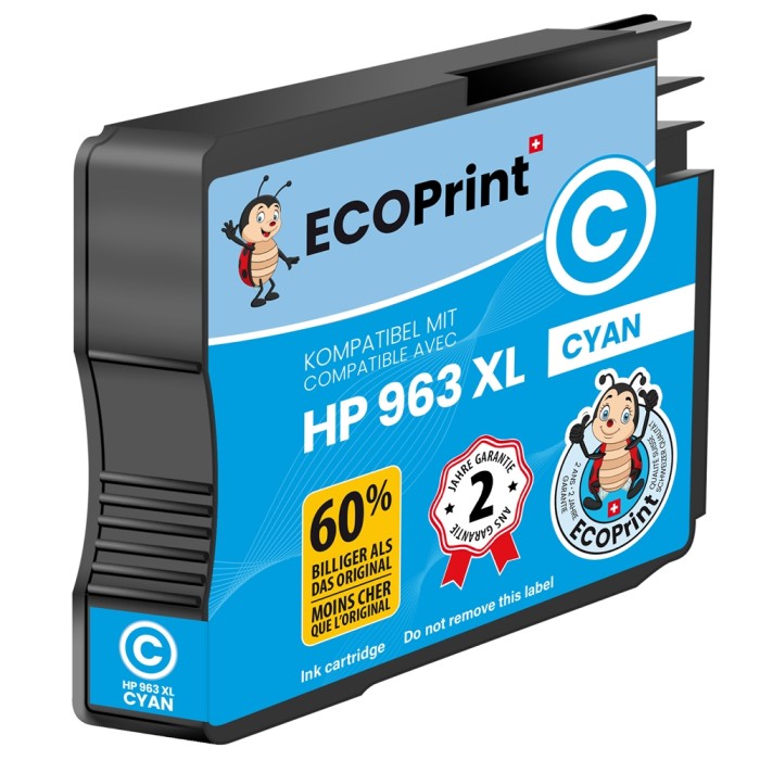 ECOPrinter HP 963C | Cartouche ECOPrinter équivalent à HP 963XL  | Famille HP 963 | Cyan (C) | 1'600 pages