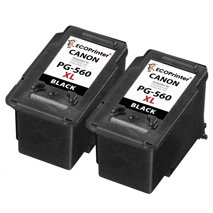 ECOPrinter Canon 560P3 | Pack de 2 cartouches ECOPrinter équivalent à Canon PG-560 XL  | Famille Canon PG-560 / CL-561 | Noir (BK) | 750 pages
