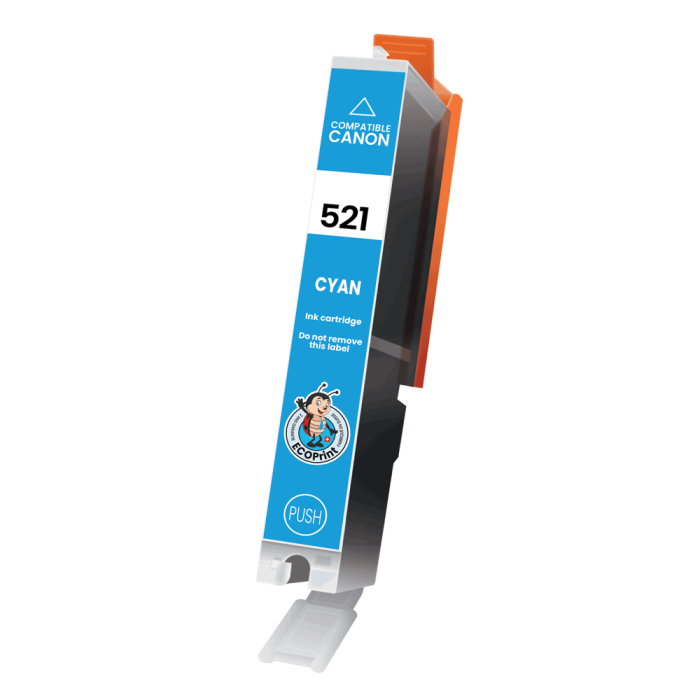 ECOPrinter Canon 521C | Cartouche ECOPrinter équivalent à Canon CLI-521   | Famille Canon PGI-520 / CLI-521 | Cyan (C) | 450 pages