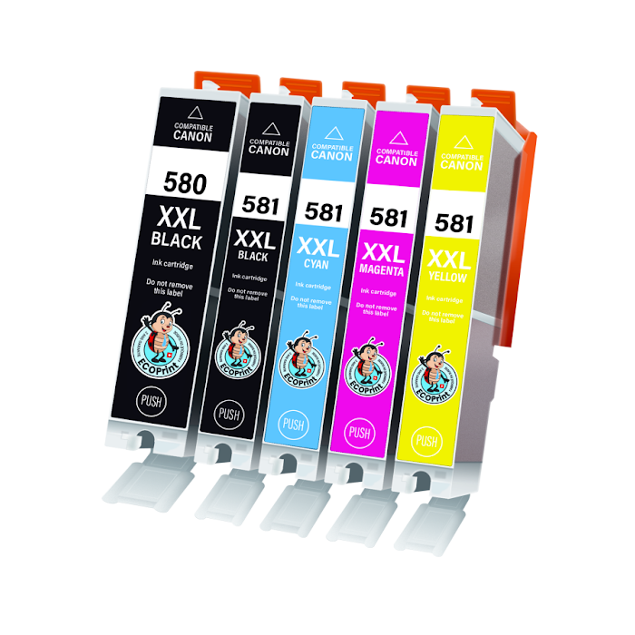 ECOPrinter Canon 580P1 | Pack de 5 cartouches ECOPrinter équivalent à Canon PGI-580 XXL / CLI-581 XXL | Famille Canon PGI-580 / CL-581 | 1 Noir et 4 Couleurs individuelles | 650/4'590/850 pages