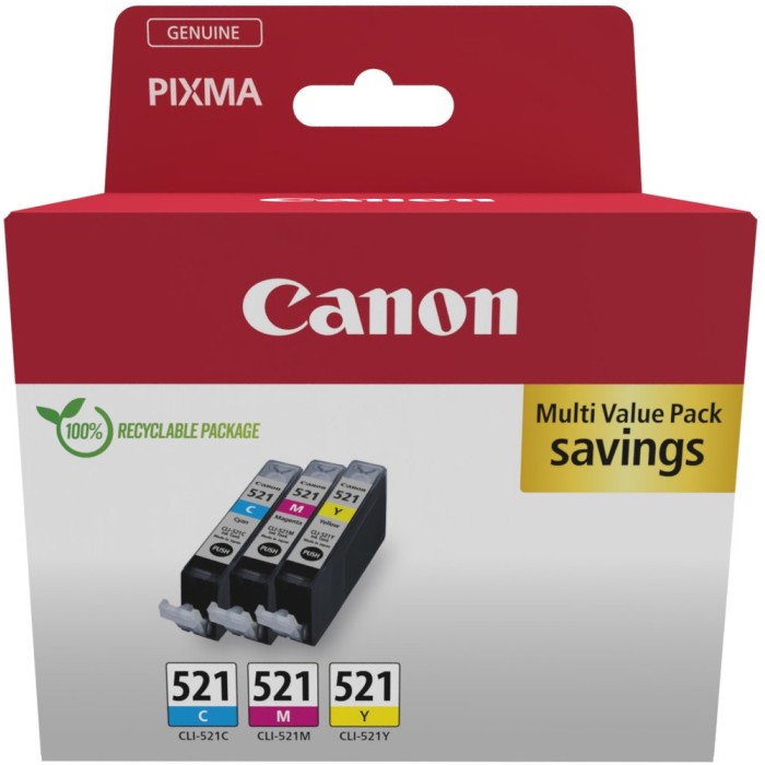 CANON CLI-521Pack | Pack cartouches d'encre Canon CLI-521Pack | Famille Canon PGI-520 / CLI-521 | CMY | 3x9ml