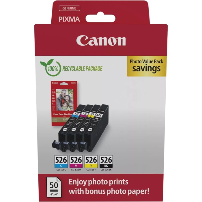 CANON CLI-526PVP | Photo value pack Canon CLI-526PVP | IP 4850 | CMYBK | 4x9ml,50 fl. 10x15cm