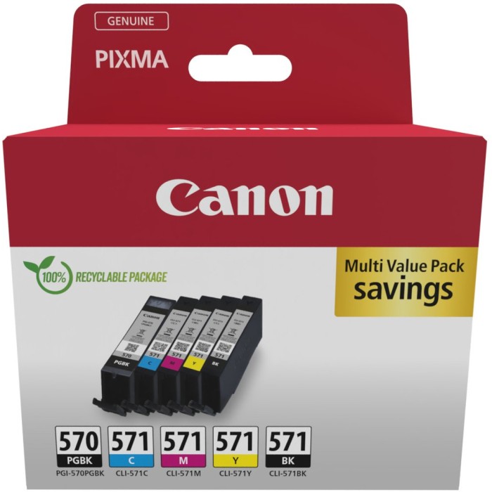 CANON PG570/CL571 | Pack cartouches d'encre Canon PG570/CL571 | PIXMA MG5750 | PGBK/CMY/BK | 15/7ml