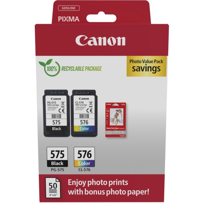 CANON PG575/CL576 | Photo value pack Canon PG575/CL576 | Pixma TR4750i | BKCMY | GP-501 50Bl.