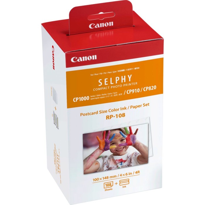 CANON RP-108 | Cassette d'encre couleur/papier 10x14.8cm Canon RP-108 | Selphy CP 820/910/1000 | Format Carte Postale | 108 feuilles