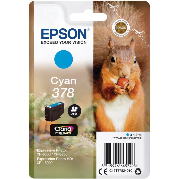 EPSON T378240 | Cartouche d'encre Epson 378 | XP-8500/8505/15000 (Écureuil) | Cyan (C) | 360 pages