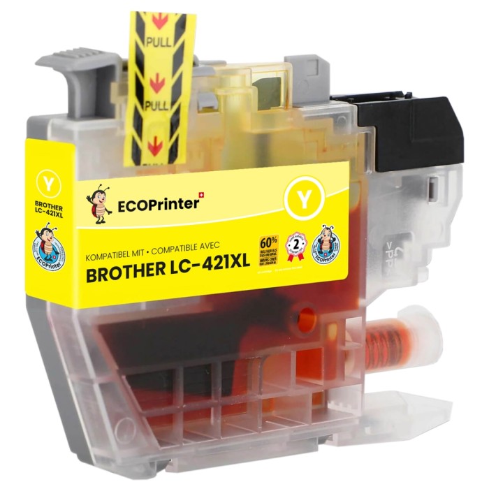 ECOPrinter Brother 421XLY | Cartouche ECOPrinter équivalent à Brother LC-421XL   | Famille Brother LC-421 | Jaune (Y) | 500 pages