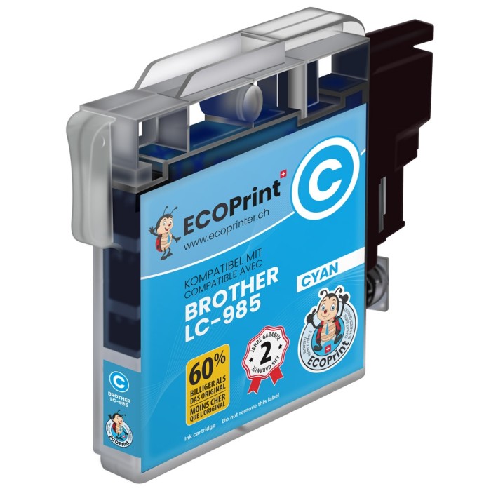 ECOPrinter Brother 985C | Cartouche ECOPrinter équivalent à Brother LC-985   | Famille Brother LC-985 | Cyan (C) | 475 pages
