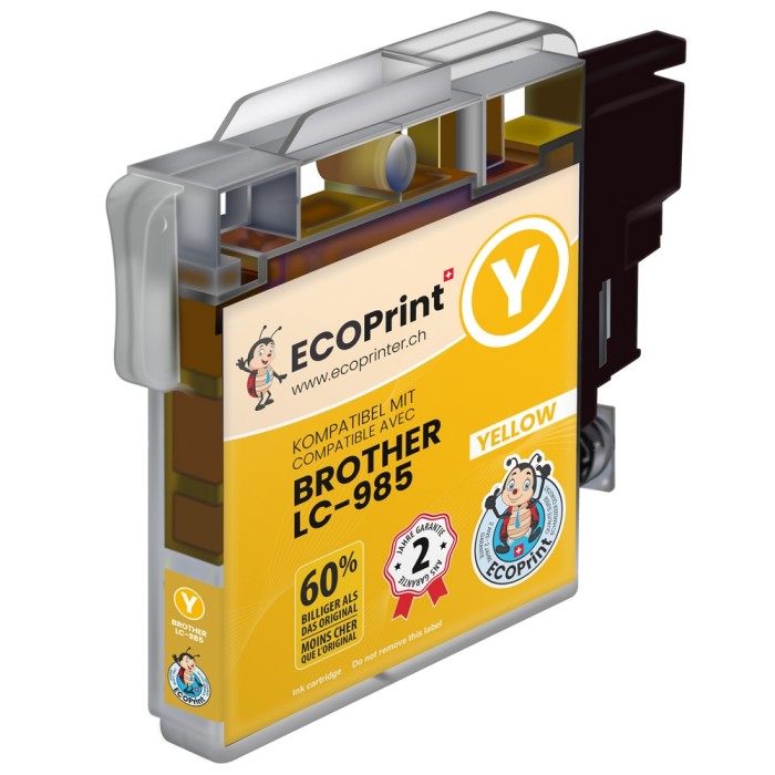 ECOPrinter Brother 985Y | Cartouche ECOPrinter équivalent à Brother LC-985 | Famille Brother LC-985 | Jaune (Y) | 475 pages