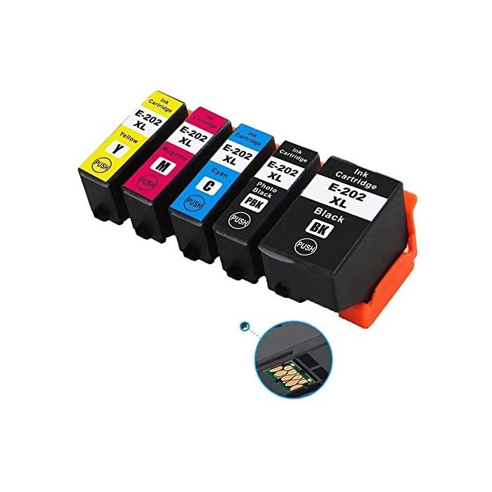 ECOPrinter Epson 202P1 | Pack de 5 cartouches ECOPrinter équivalent à Epson 202 XL  | Famille Epson 202 | 1 noir et 4 Couleurs individuelles | 550/800/650 pages