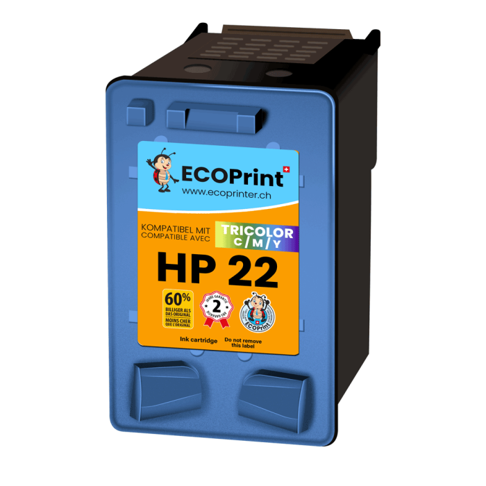 ECOPrinter HP 22C | Cartouche ECOPrinter équivalent à HP 22 XL | Famille HP 21 / HP 22 | 3 Couleurs (3C) | 415 pages