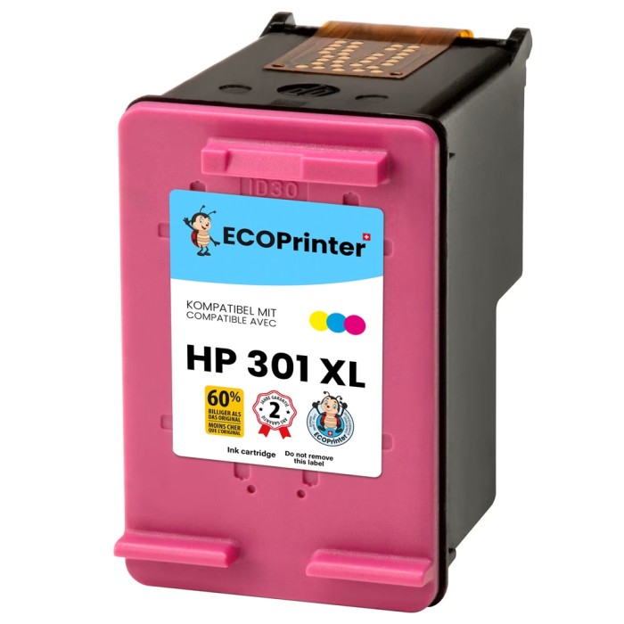 ECOPrinter HP 301C | Cartouche ECOPrinter équivalent à HP 301XL | Famille HP 301 | 3 Couleurs (3C) | 430 pages