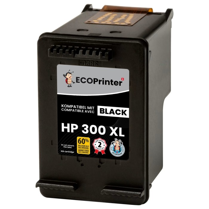 ECOPrinter HP 300BK | Cartouche ECOPrinter équivalent à HP 300 XL | Famille HP 300 | Noir (BK) | 800 pages