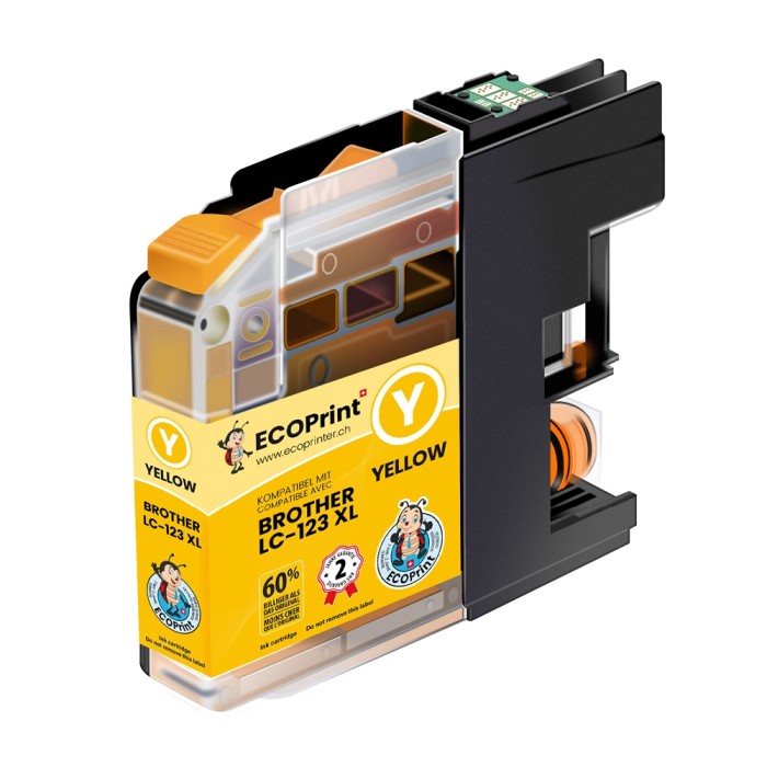 ECOPrinter Brother 123Y | Cartouche ECOPrinter équivalent à Brother LC-123  | Famille Brother LC-123 | Jaune (Y) | 800 pages