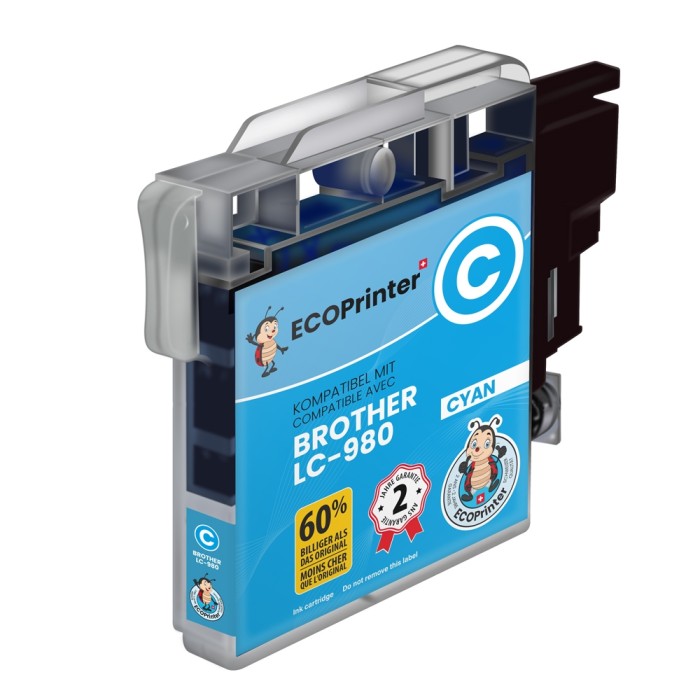 ECOPrinter Brother 980C | Cartouche ECOPrinter équivalent à Brother LC-980   | Famille Brother LC-980 LC-1100 | Cyan (C) | 475 pages